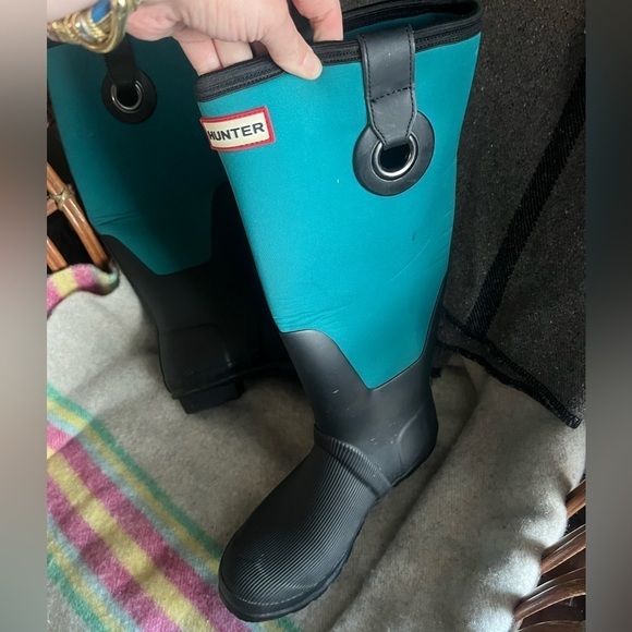 Hunter Teal and Black Rain Boots - Picture 2 of 6